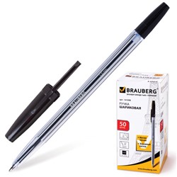 Ручка шариковая Brauberg (Брауберг) Line, цвет черный, корпус прозрачный, узел 1 мм, линия письма 0,5 мм