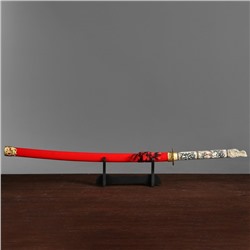 Сувенирное оружие «Катана на подставке», красные ножны, голова дракона на рукоятке, 108 см