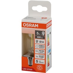 Лампа светодиодная OSRAM LSCLB60 5W/840 230VFILCL E14 FS1