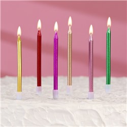 Свечи в торт коктейльные "С днем рождения", 6 шт, 6,5 см, металлик