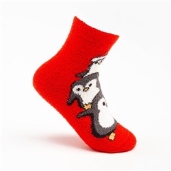 Носки женские махровые «Пингвинята», цвет красный, размер 36-40