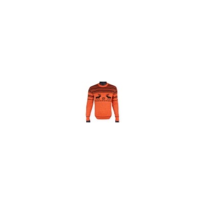 Оранжевый шерстяной свитер с черным рисунком - оленями - 120.14