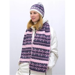 Комплект зимний женский шапка+шарф Марселан (Цвет темно-фиолетовый), размер 54-56, шерсть 50%, мохер 30%