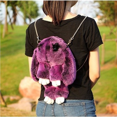 Сумка-рюкзак 3D "Меховой Кролик" на цепочке (натуральный мех) черный
