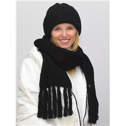 Комплект зимний женский шапка+шарф Анна (Цвет черный), размер 56-58, шерсть 30%