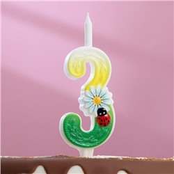 Свеча для торта "Ромашки", 10,2 см, разноцветная цифра "3"