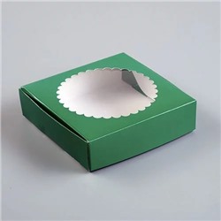 Коробка для пряников (печенья, зефира) темно-зеленая с окном, 115х115х30