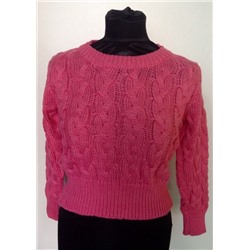 Вязанный укороченный свитер (розовый) оптом