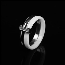 Кольцо керамика "Дуэт", цвет белый в серебре, 17,5 размер