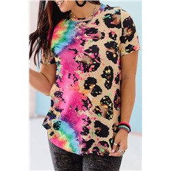 Леопардовая футболка с ярким красочным принтом