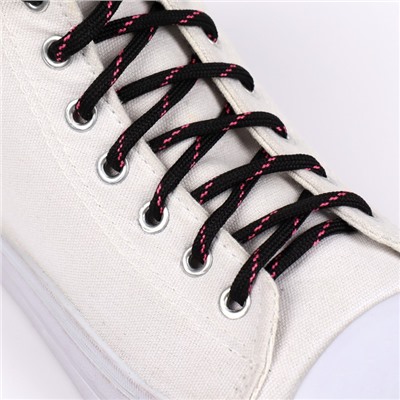 Шнурки для обуви, пара, круглые, d = 6 мм, 120 см, цвет чёрный/розовый