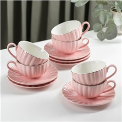 Сервиз чайный фарфоровый Доляна «Вивьен», 12 предметов: 6 чашек 200 мл, 6 блюдец d=15 см, цвет розовый