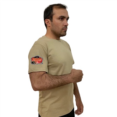 Песочная футболка с термотрансфером "Морская пехота" на рукаве