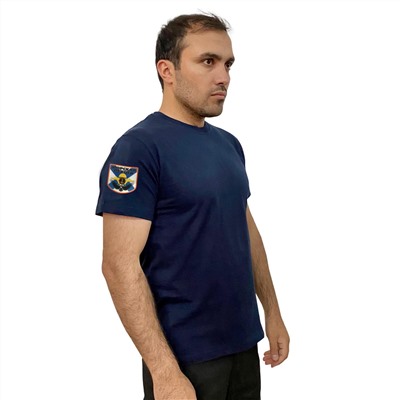 Тёмно-синяя футболка с термопринтом "Морская пехота" на рукаве