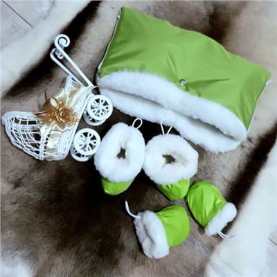 Комплект ПРЕМИУМ - пинетки+рукавички+муфта Зеленое яблоко
