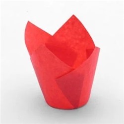 Форма бумажная для капкейков (маффинов, кексов) «Тюльпан»  красная, 50 х 80, 10 штук (DoECO)
