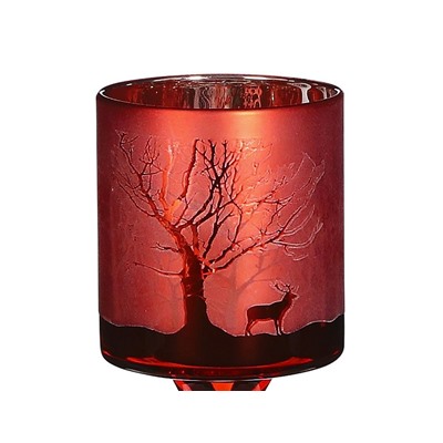 Подсвечник-бокал БАГРЯНЫЙ ЛЕС под чайную свечу, стеклянный, красный, 20 см, Edelman