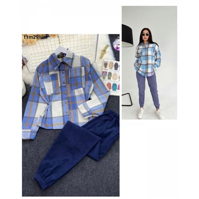 Костюм Size Plus рубашка в клетку и брюки синий M29 0224