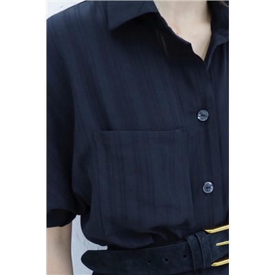 24359 Платье-рубашка с объёмными рукавами чёрное (48)