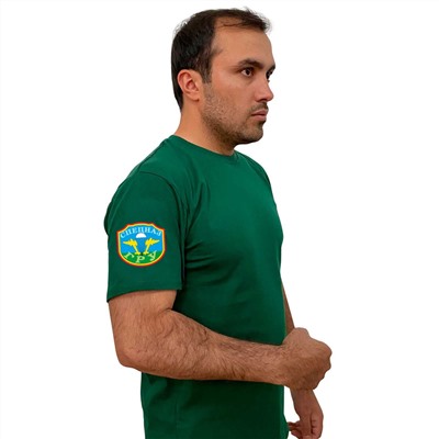 Зелёная футболка с термотрансфером "Спецназ ГРУ" на рукаве