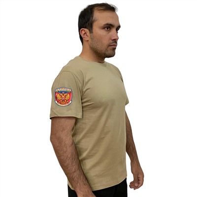 Песочная футболка с термопринтом "Россия" на рукаве