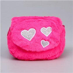 Сумка детская меховая «Сердечки», розовый, 15х13х3 см