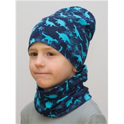 Комплект для мальчика шапка+снуд Динонаврики, размер 48-50; 50-52; 52-54; 54-56,  хлопок 95%