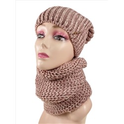 Комплект женская шапка и шарф, цвет темно-розовый