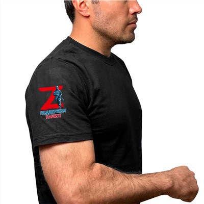 Чёрная футболка с термопринтом Z на рукаве, – "Поддержим наших!" (тр. №9)