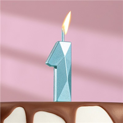 Свеча в торт на шпажке «Алмаз», цифра "1", голубая, 4,5 см