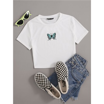 Кроп футболка с принтом бабочки