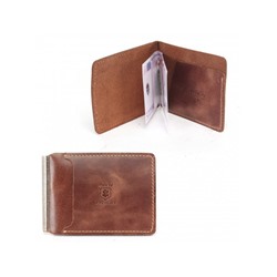 Зажим для купюр Premier-Z-933 натуральная кожа  (зажим-скрепка,  внешний карман д/карт)  коричневый тем пулл-ап (152)  230388