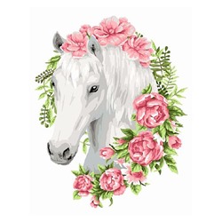 Белая лошадь в цветах