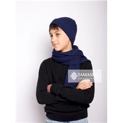 Комплект (шапка + шарф), синий, размер 48-52