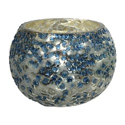 Стеклянный подсвечник МОРОЗНАЯ РОСА, под чайную свечу, синий бархат, 8х6 см, Kaemingk