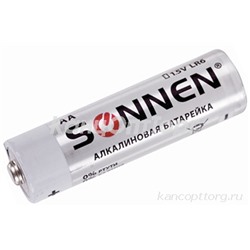 Батарейки, SONNEN Alkaline, АА (LR6, 15А), алкалиновые, пальчиковые, блистер, 451085