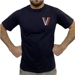 Тёмно-синяя футболка с термотрансфером V, (тр. №67)