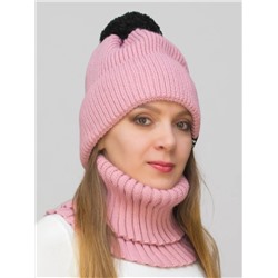 Комплект зимний женский шапка+снуд Айс (Цвет светло-коралловый), размер 56-58, шерсть 30%