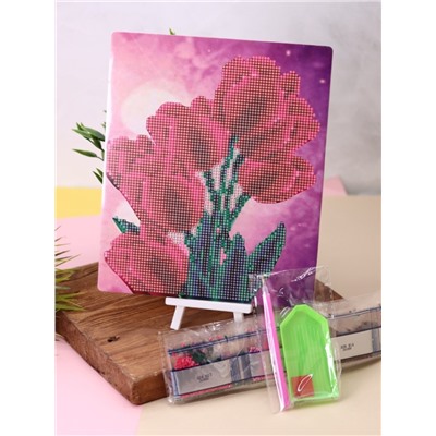 Алмазная мозаика "Тюльпаны ", частичная выкладка, пластиковая подставка, 21*25 см