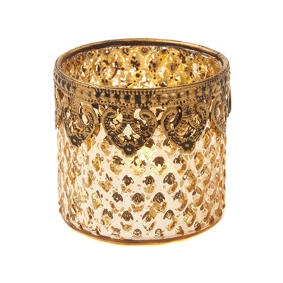 Подсвечник стакан под чайную свечу КАРМЕЛИТА, стеклянный, прозрачный с золотом, 7 см, Goodwill