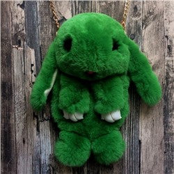 Сумка-рюкзак 3D "Меховой Кролик" на цепочке (натуральный мех) зеленый