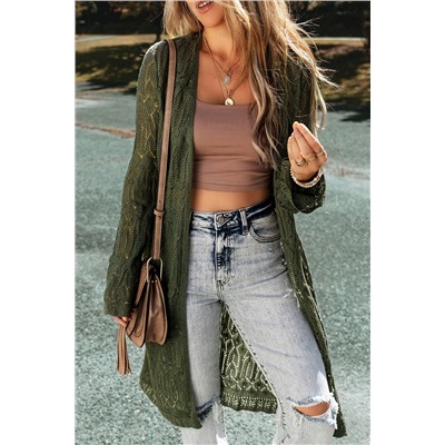 Jungle Green Open Front Pointelle Cardigan