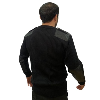 Свитер уставной черного цвета с карманом, - шерсть 20%, акрил 80%, с тканевым усилением на плечах и локтях, фальшпогоны №493