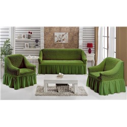 Чехол на трехместный диван+ два кресла  Зеленый-6016