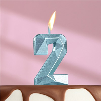 Свеча в торт на шпажке «Алмаз», цифра "2", голубая, 4,5 см