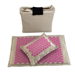 Набор массажный ипликатор акупунктурный коврик + подушка + сумка. (Светлый с РОЗОВЫМИ иголками)