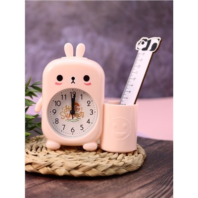Часы-будильник с подставкой для канцелярии «Cute bunny», pink
