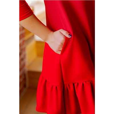 Платье с воланом П 175-У (Красный) УЦЕНКА