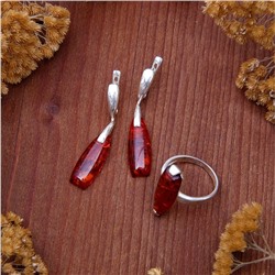 Гарнитур посеребрение 2 предмета: серьги, кольцо "Янтарь", цвет коричневый, 17,5 размер
