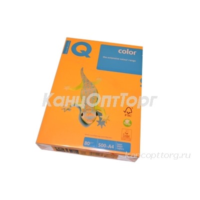 Бумага цветная IQ COLOR (А4, 80г, NEOOR-оранжевый неон, Австрия) ~~